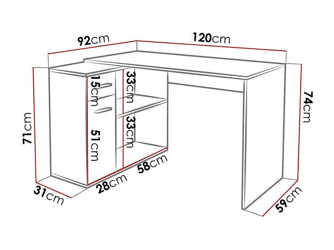 Mesa de ordenador esquinera Bristol 165, Con puertas|Con cajones|Rectangular, 74x120x92cm