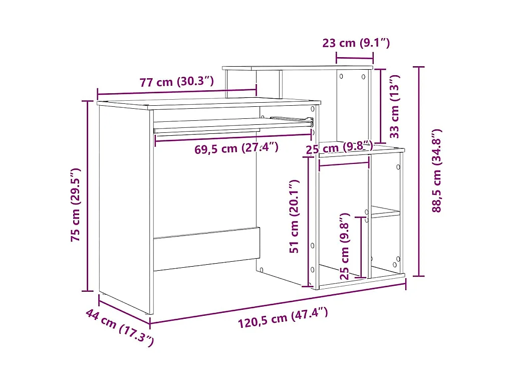 Schreibtisch mit Regal Weiß 120,5 x 44 x 88,5 cm Holzwerkstoff