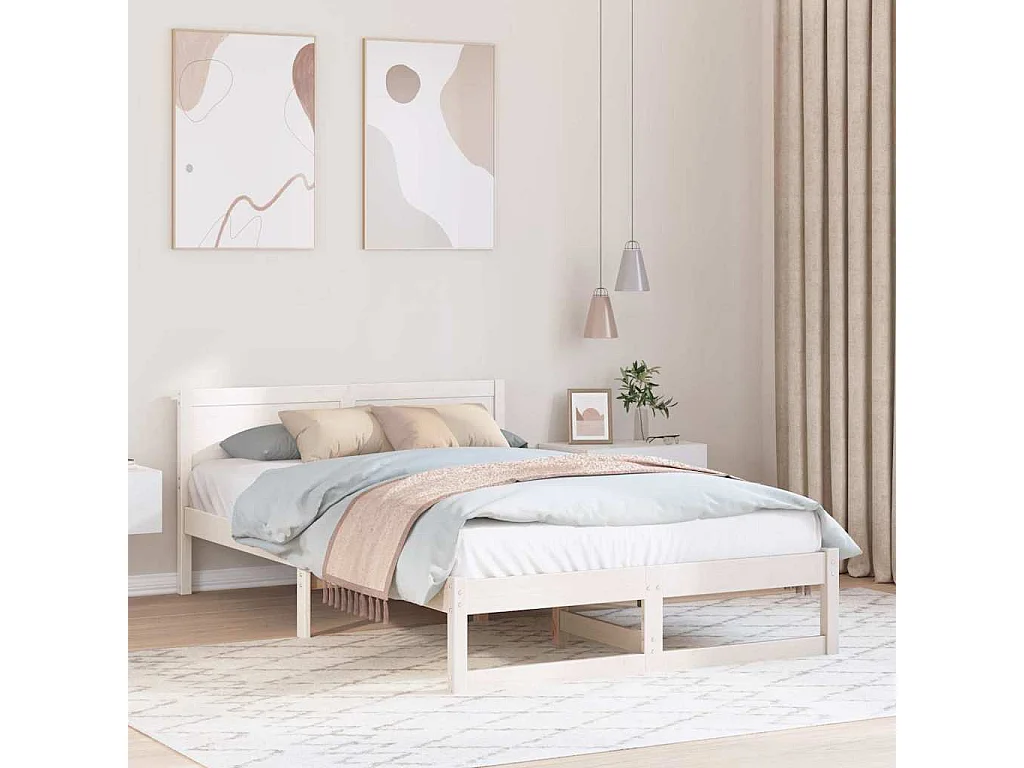Cadre de lit avec tête de lit Blanc 140 x 190 cm Pin massif