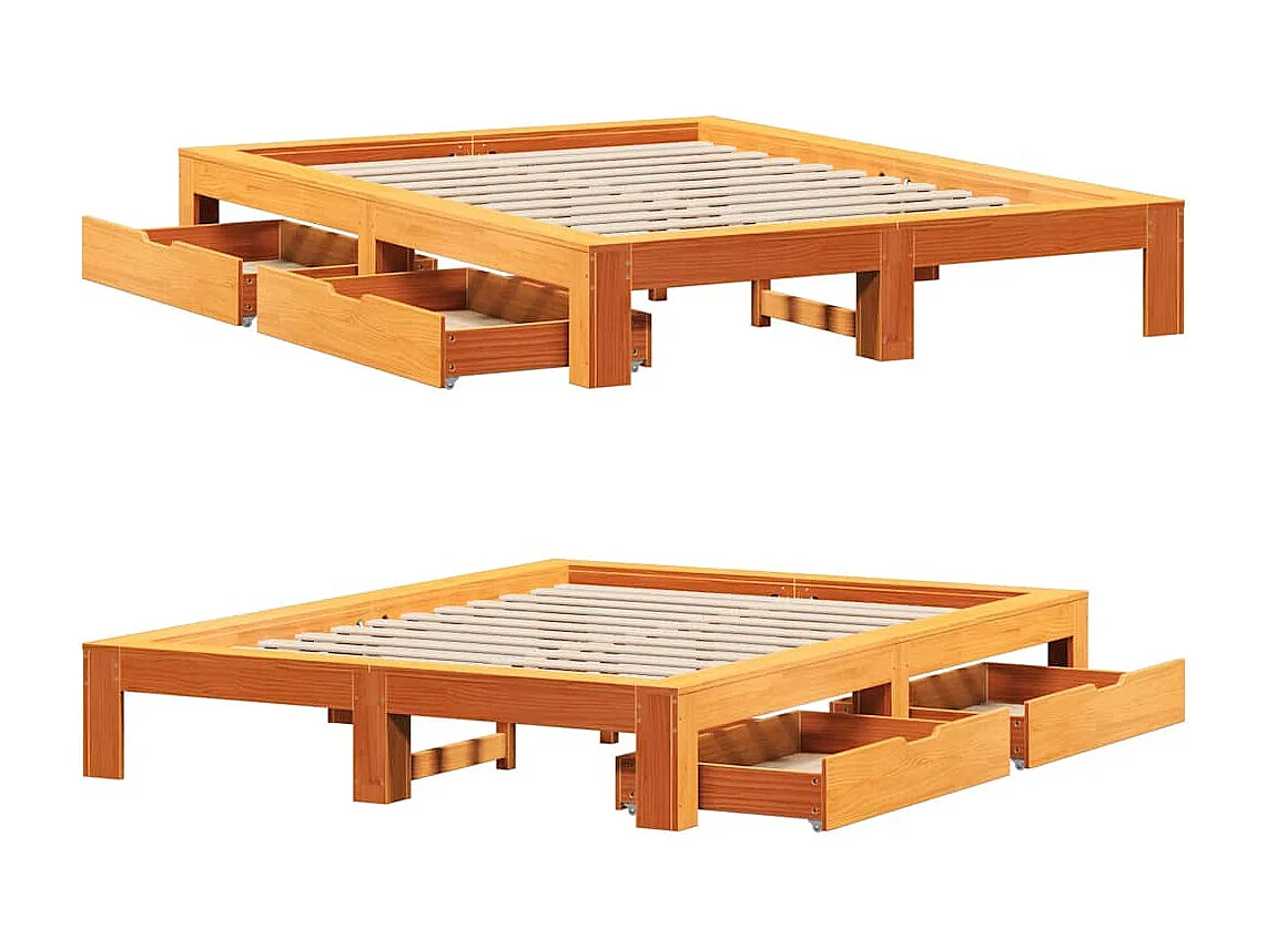 Bedframe zonder matras massief grenenhout wasbruin 160x200 cm