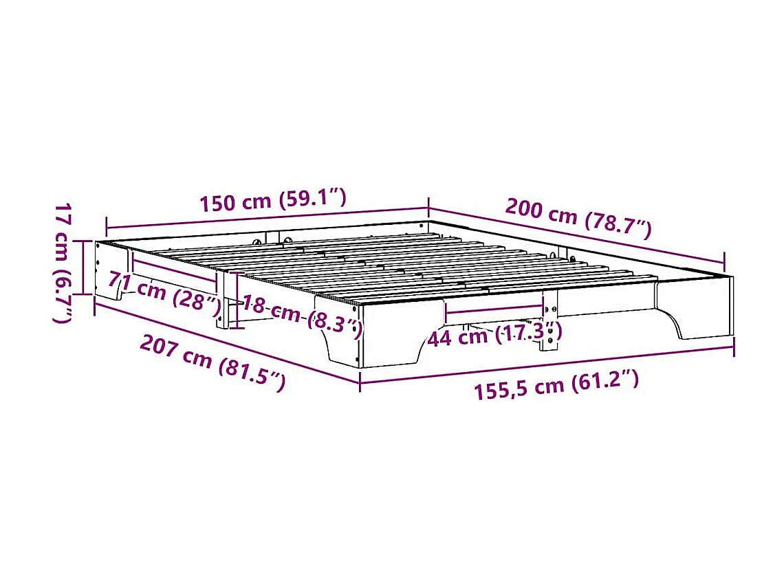 Cadre de lit Naturel 150 x 200 cm Pin massif