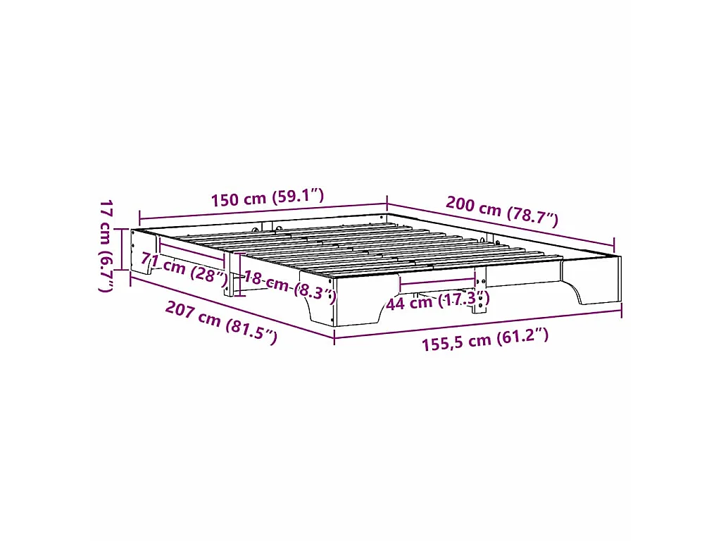 Cadre de lit Naturel 150 x 200 cm Pin massif