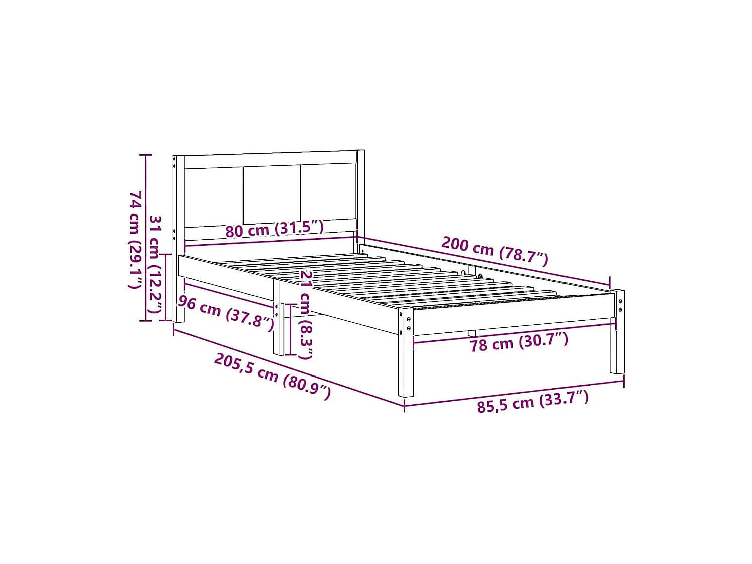 Cadre de lit Marron 80 x 200 cm Bois de pin massif