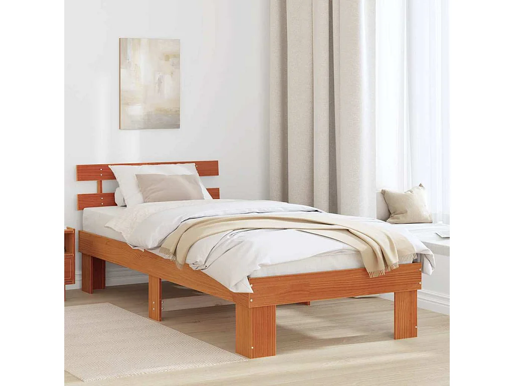 Cadre de lit avec tête de lit Brun cire 80 x 200 cm Pin massif