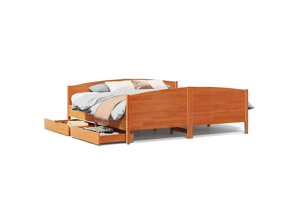 Cadre de lit sans matelas cire marron 160x200cm bois pin massif