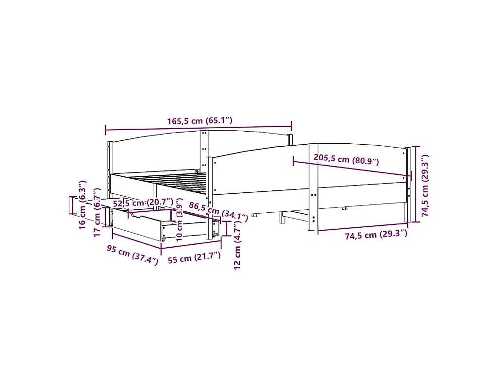 Cadre de lit sans matelas cire marron 160x200cm bois pin massif