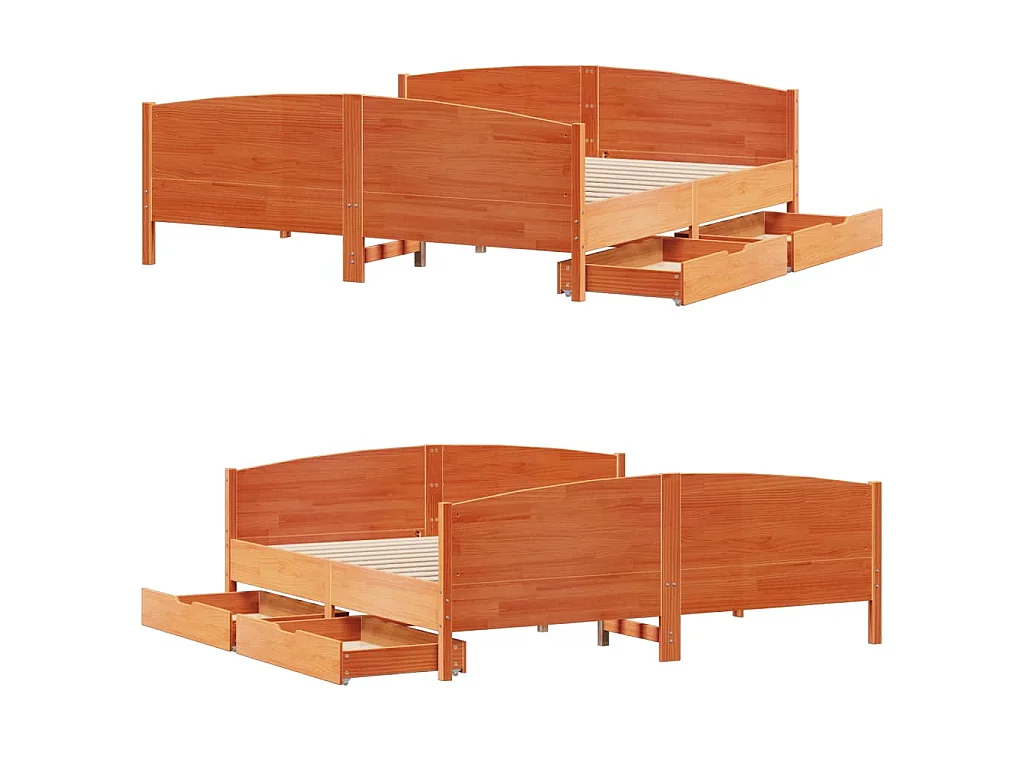 Cadre de lit sans matelas cire marron 160x200cm bois pin massif