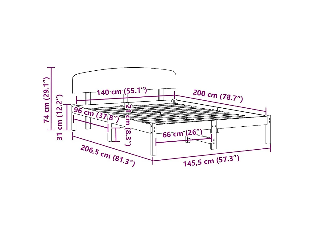 Bedframe met hoofdeinde Wit 140 x 200 cm Massief grenenhout