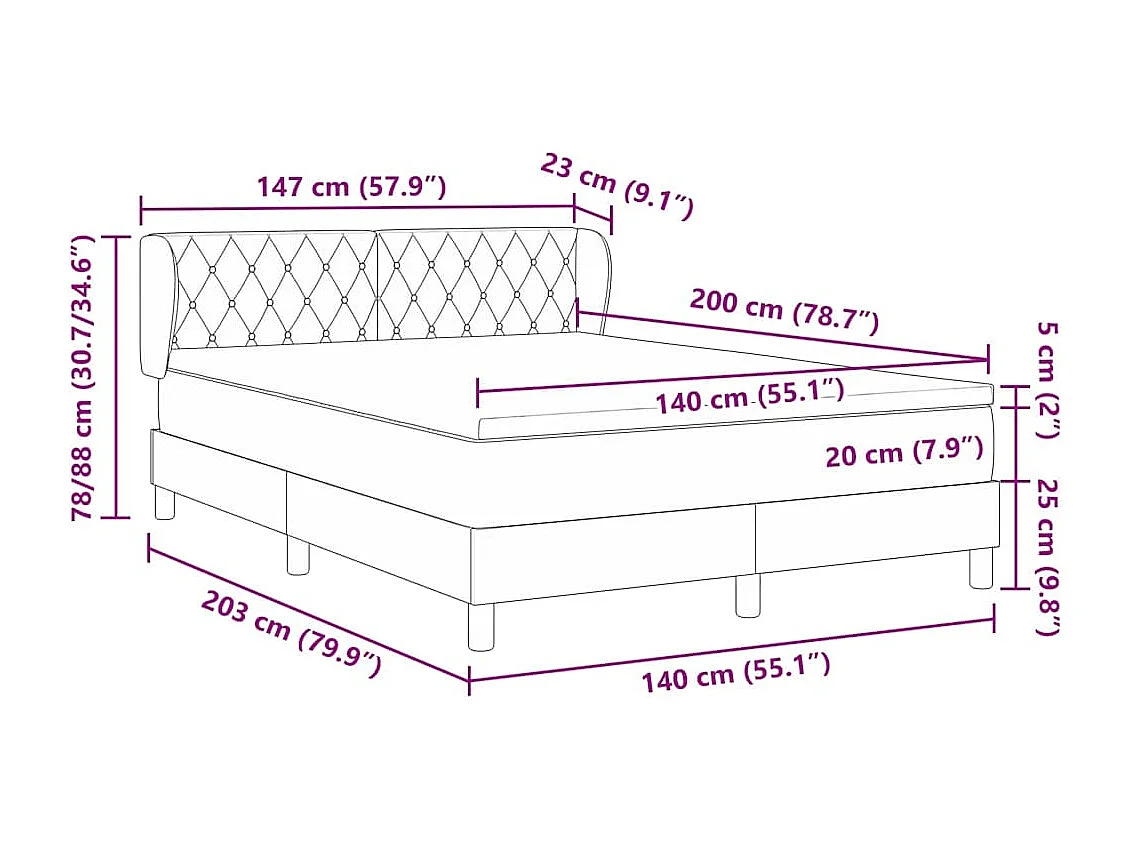 Lit à ressorts avec matelas gris foncé 80x200 cm en velours