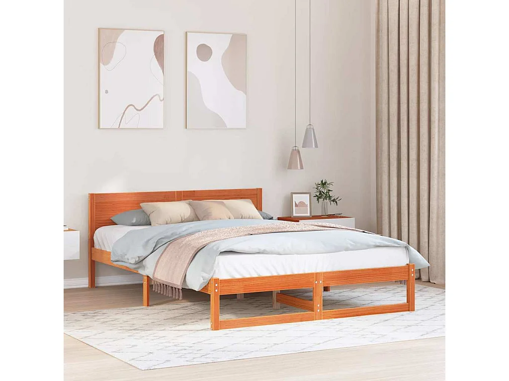 Cadre de lit avec tête de lit Brun cire 140 x 200 cm Pin massif