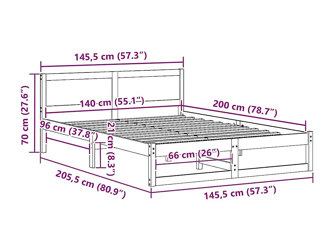 Cadre de lit avec tête de lit Brun cire 140 x 200 cm Pin massif