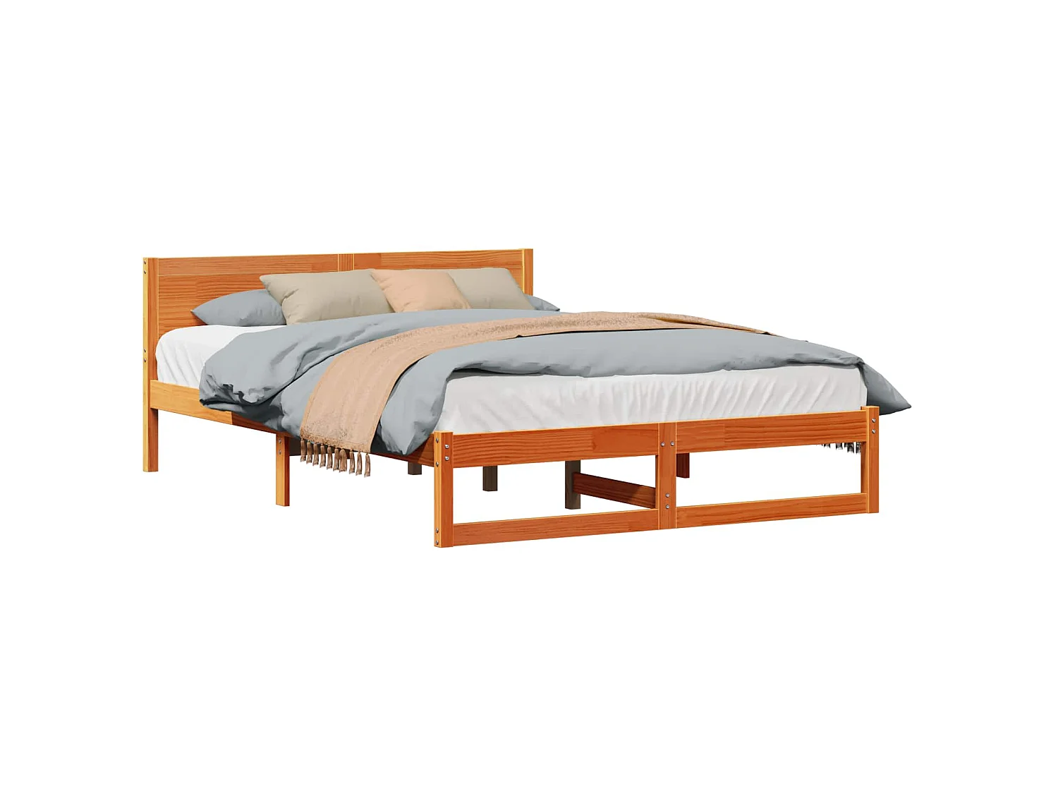 Cadre de lit avec tête de lit Brun cire 140 x 200 cm Pin massif