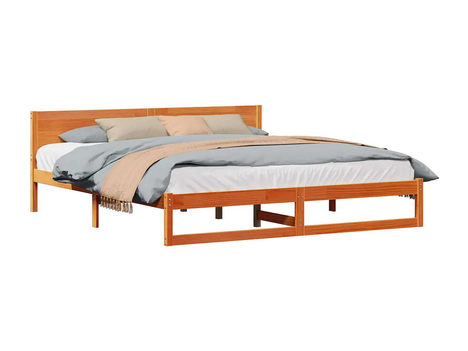 Cadre de lit avec tête de lit Brun cire 180 x 200 cm Pin massif