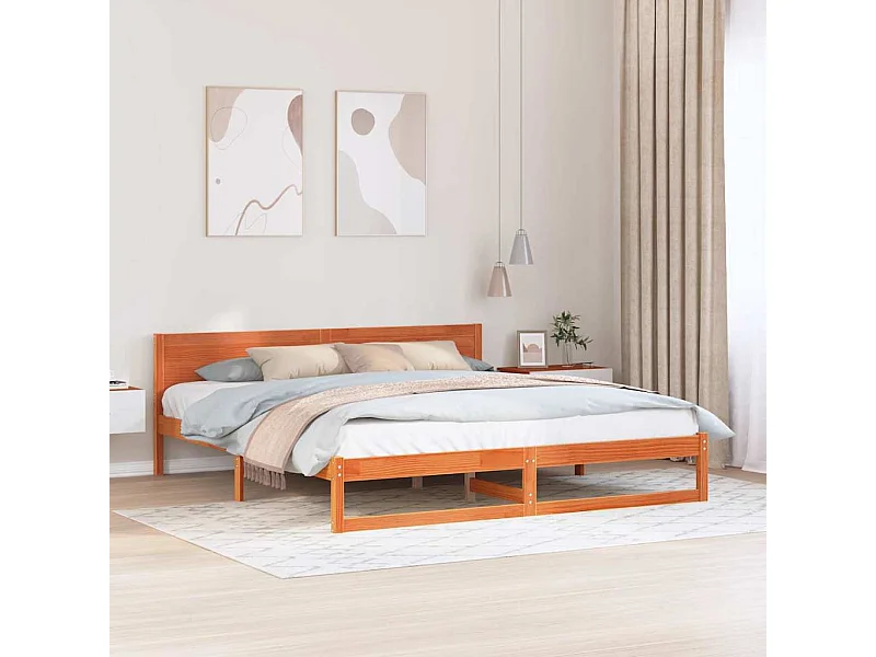 Cadre de lit avec tête de lit Brun cire 180 x 200 cm Pin massif