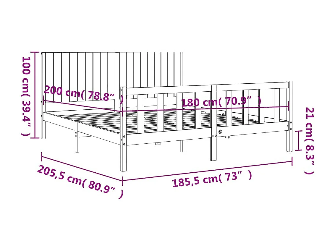 Bedframe met hoofdbord massief hout