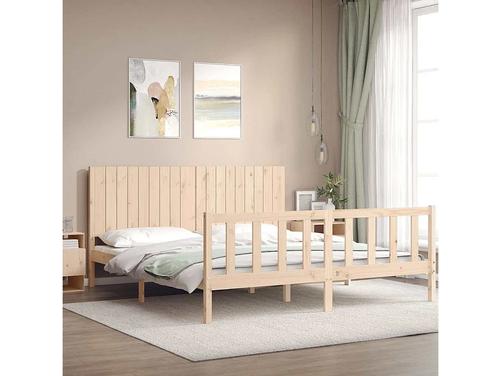 Bedframe met hoofdbord massief hout