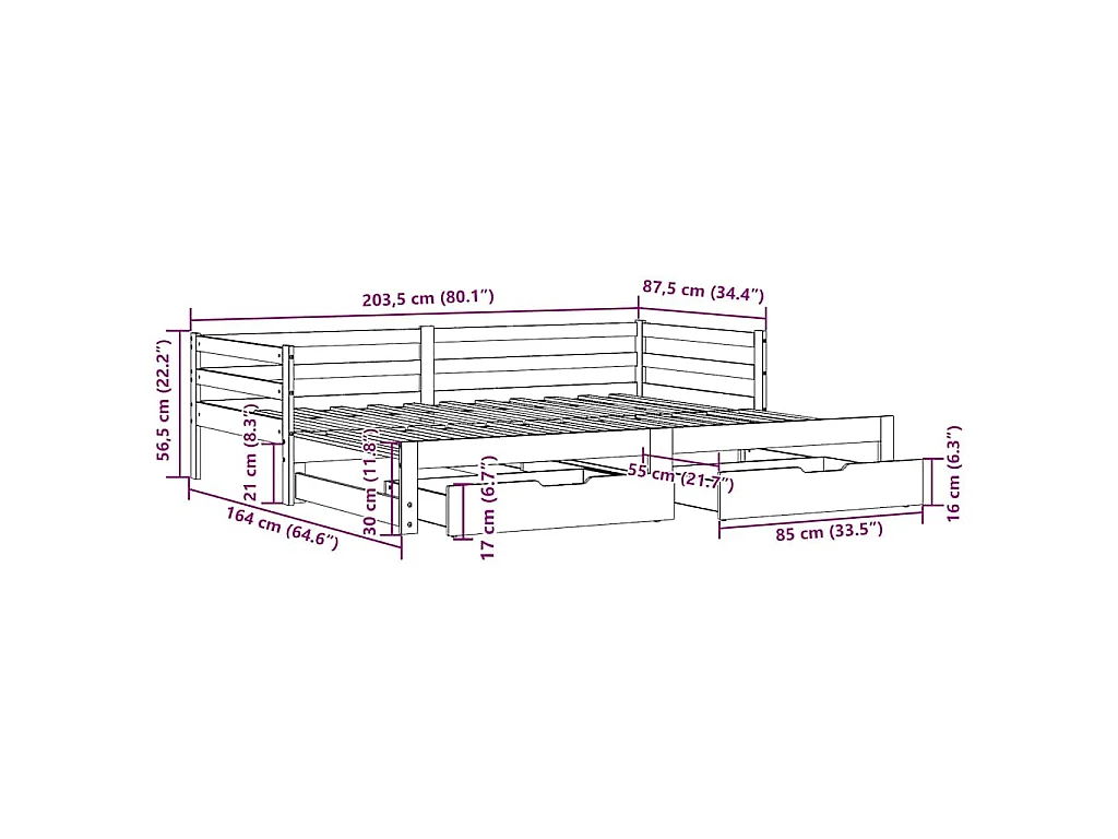 Tagesbett Ausziehbar mit Schubladen ohne Matratze Weiß 80x200cm