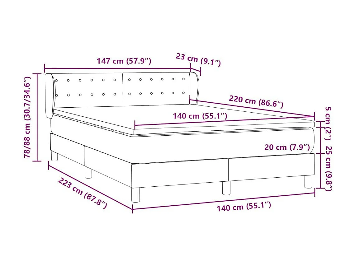 Sommier à lattes de lit et matelas bleu foncé 140x220cm velours