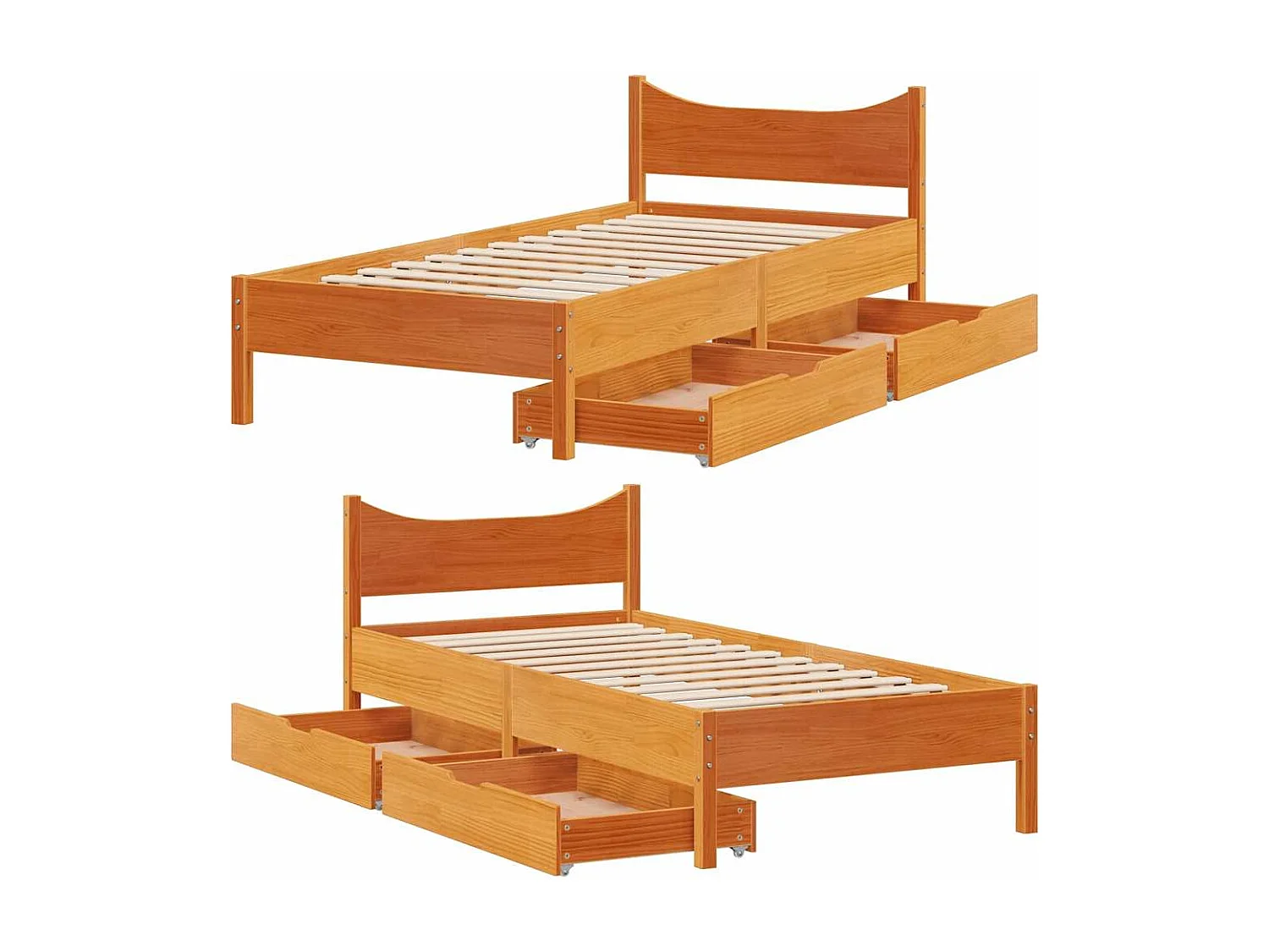 Massivholzbett mit Schubladen Wachsbraun 90x200 cm Kiefer