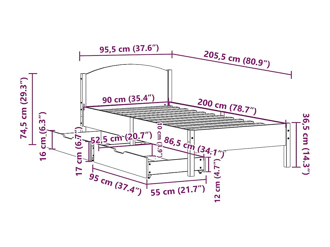 Massivholzbett ohne Matratze Wachsbraun 90x200 Kiefernholz