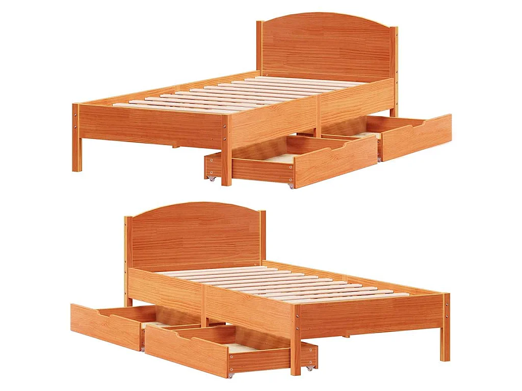 Bedframe zonder matras massief grenenhout wasbruin 90x200 cm
