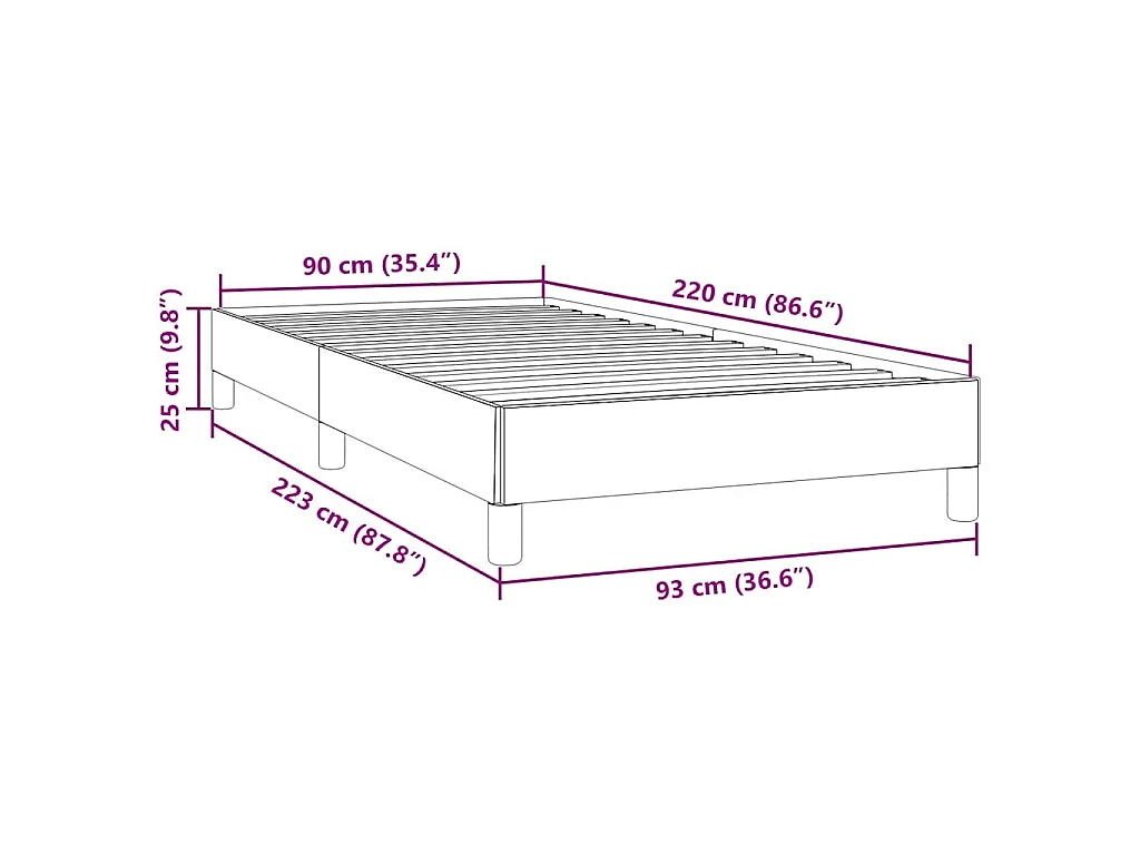Cadre de lit sans matelas noir 90x220 cm velours