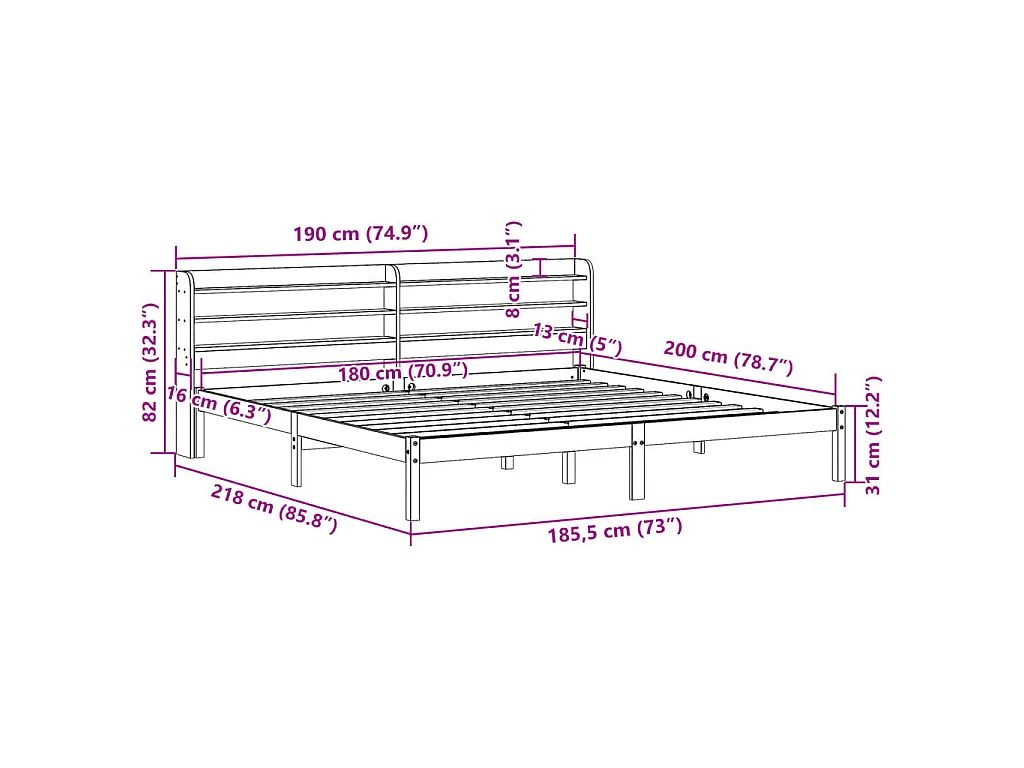 Cadre de lit sans matelas 180x200 cm bois massif de pin