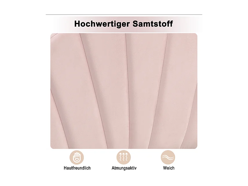 Cama de terciopelo 90x200 cm con cabecero de concha rosa con banco y práctico almacenaje