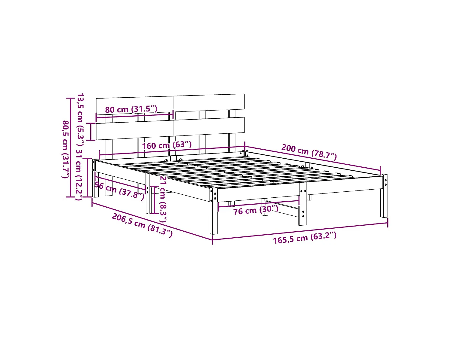 Bettgestell mit Kopfteil Weiß 160 x 200 cm Massivholz Kiefer