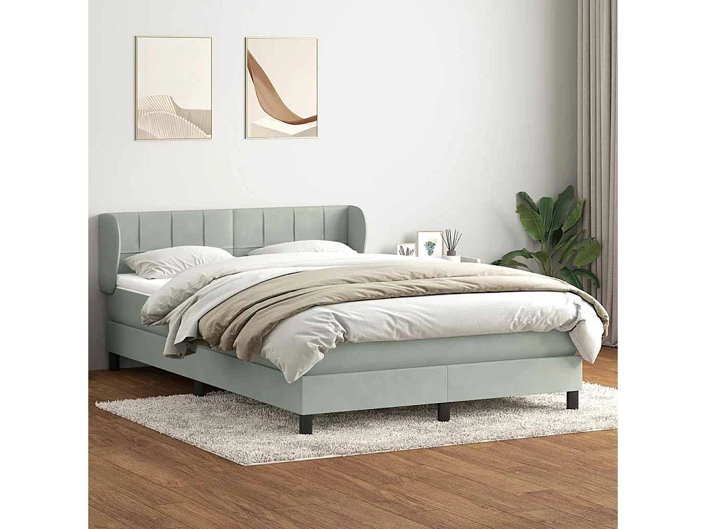 Giroletto a Molle con Materasso Grigio Chiaro 140x210cm Velluto