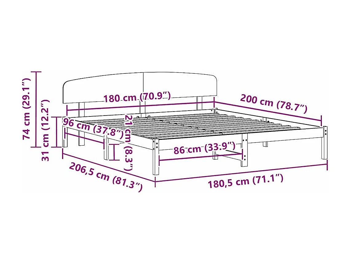 Estructura de cama con cabecera Marrón cera 180 x 200 cm
