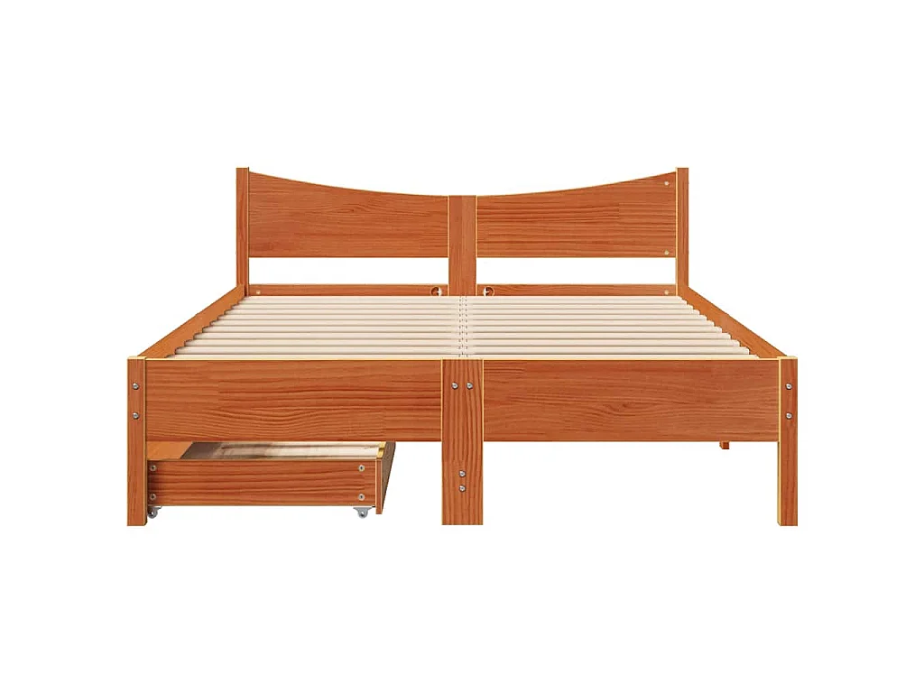 Cadre de lit avec tiroirs cire marron 160x200cm bois massif pin