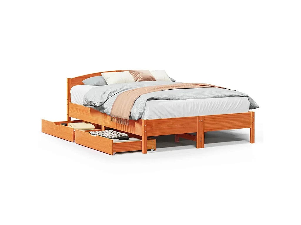 Cama sin colchón madera maciza de pino marrón cera 140x200 cm