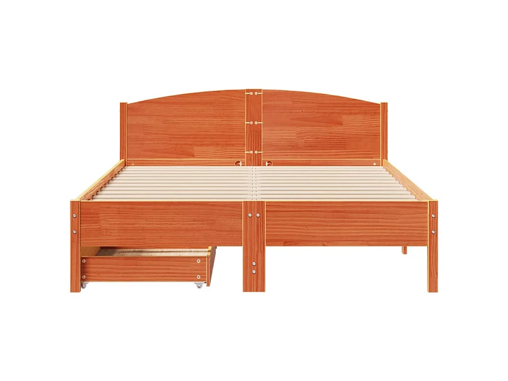 Cama sin colchón madera maciza de pino marrón cera 140x200 cm