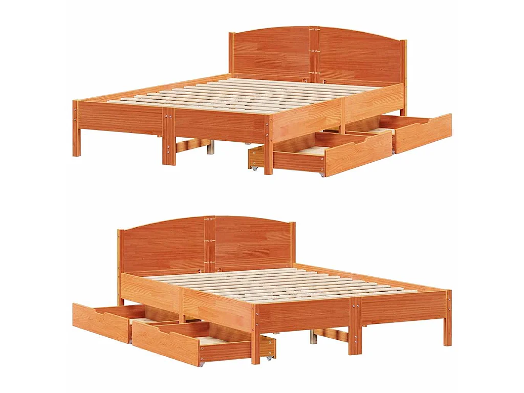 Cama sin colchón madera maciza de pino marrón cera 140x200 cm