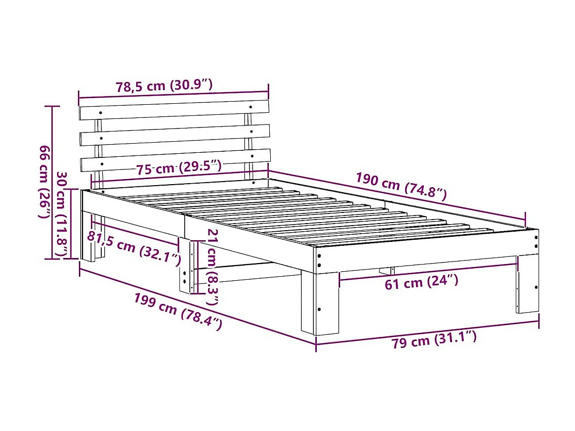 Estructura de cama Natural 75 x 190 cm Madera de pino macizo