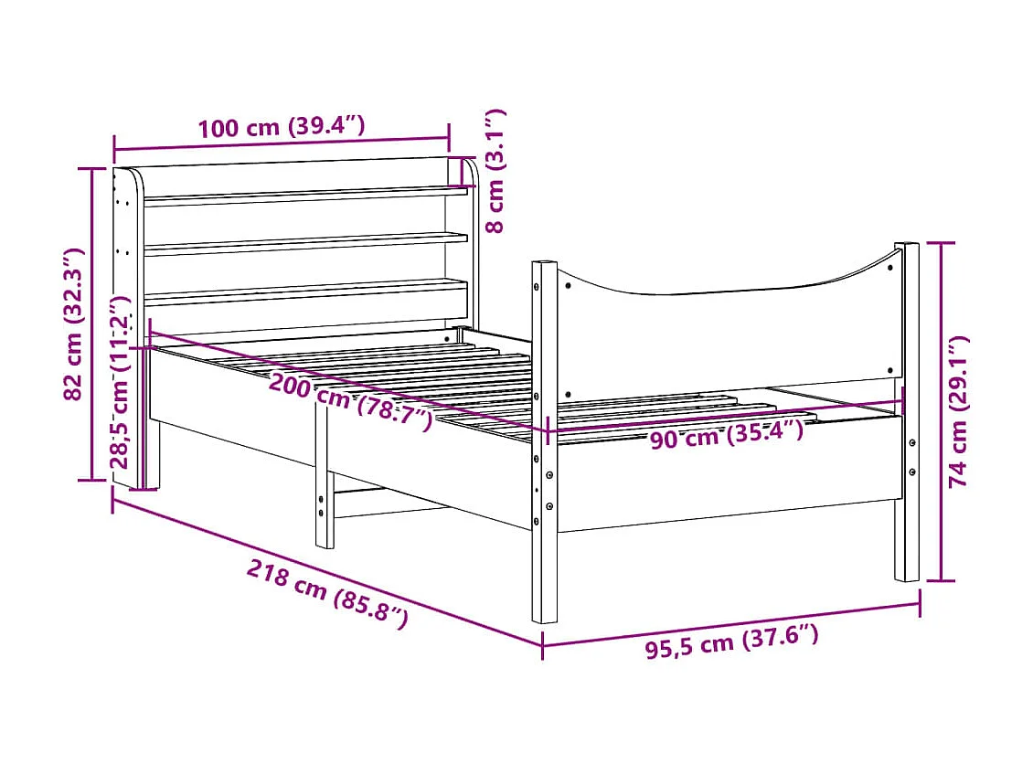 Giroletto con Testiera 90x200 cm in Legno Massello di Pino
