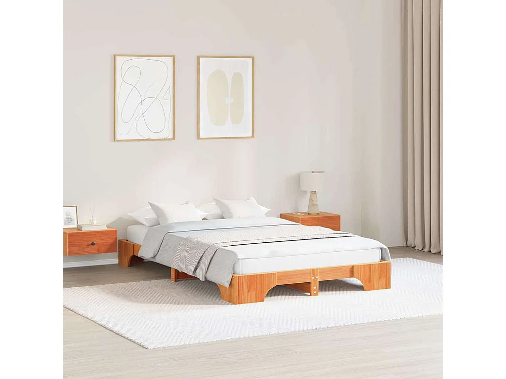 Bettrahmen Wachsbraun 140 x 190 cm Massives Kiefernholz