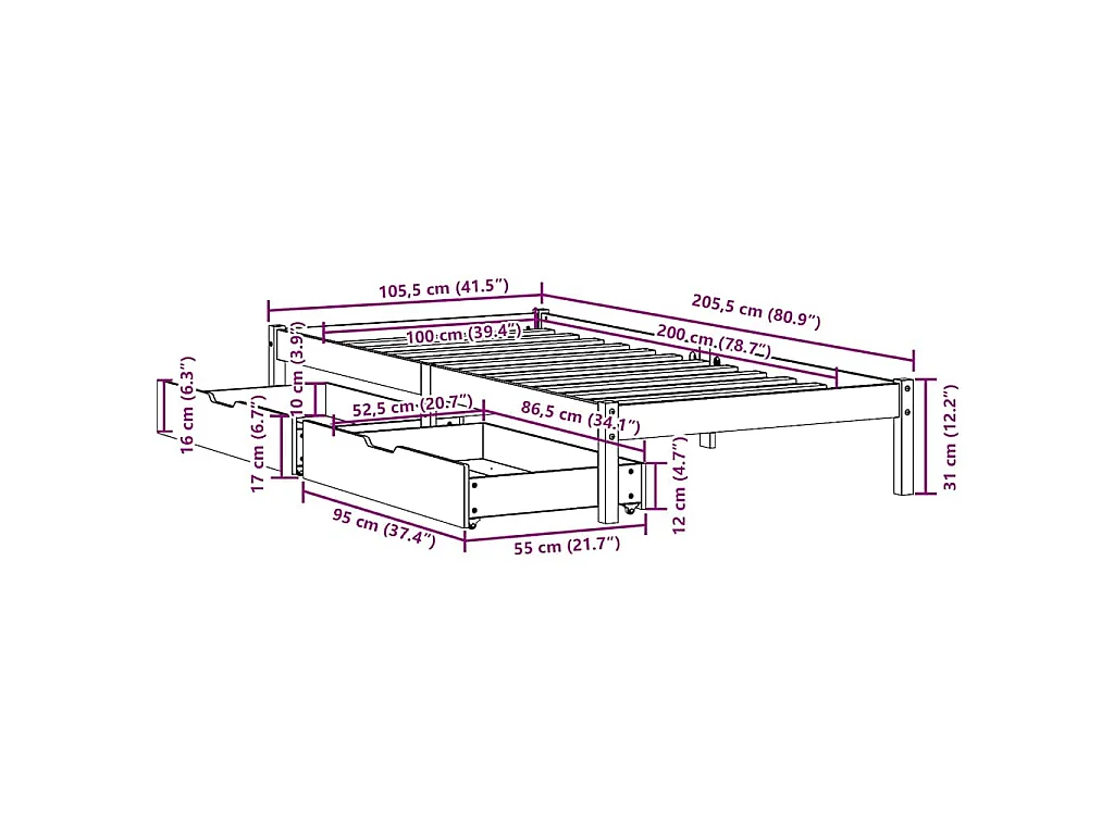 Bedframe zonder matras massief grenenhout wasbruin 100x200 cm
