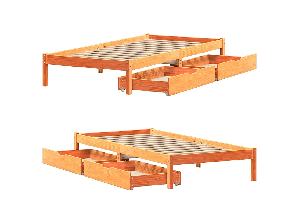 Bedframe zonder matras massief grenenhout wasbruin 100x200 cm