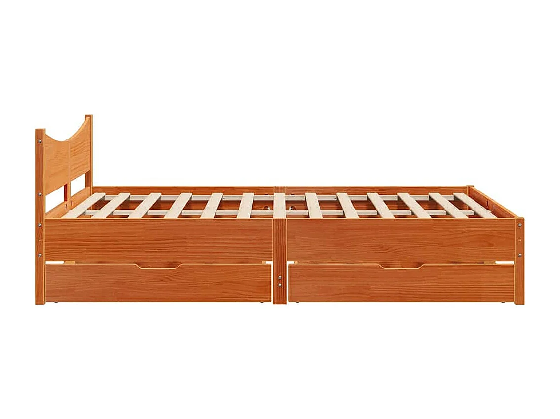 Cadre de lit avec tiroirs cire marron 140x200cm bois pin massif