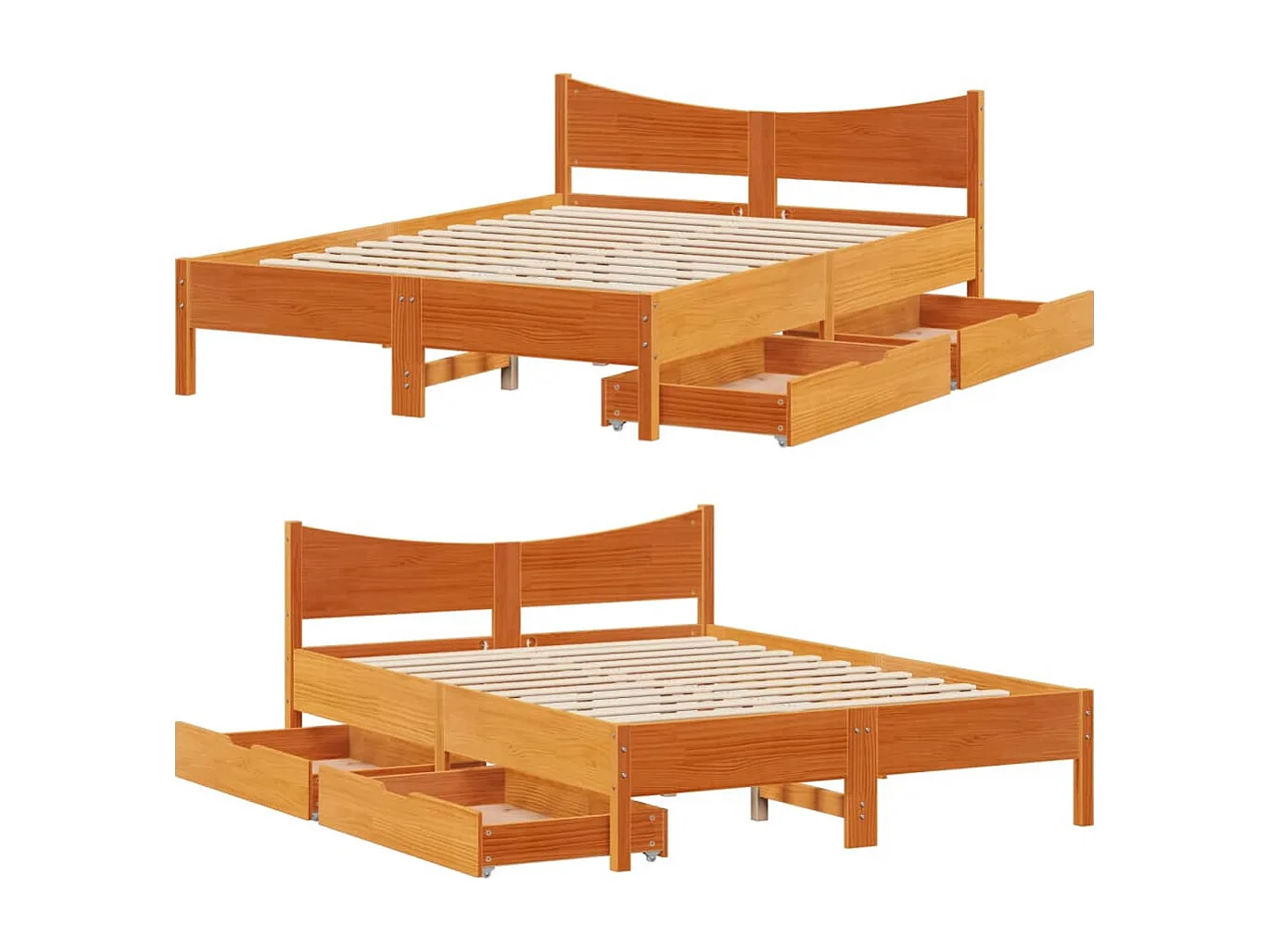Cadre de lit avec tiroirs cire marron 140x200cm bois pin massif