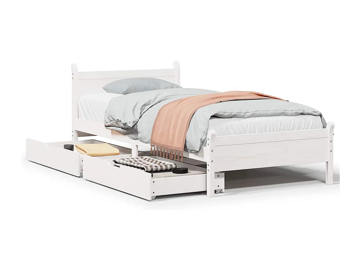 Letto senza Materasso Bianco 90x190 cm in Legno Massello Pino