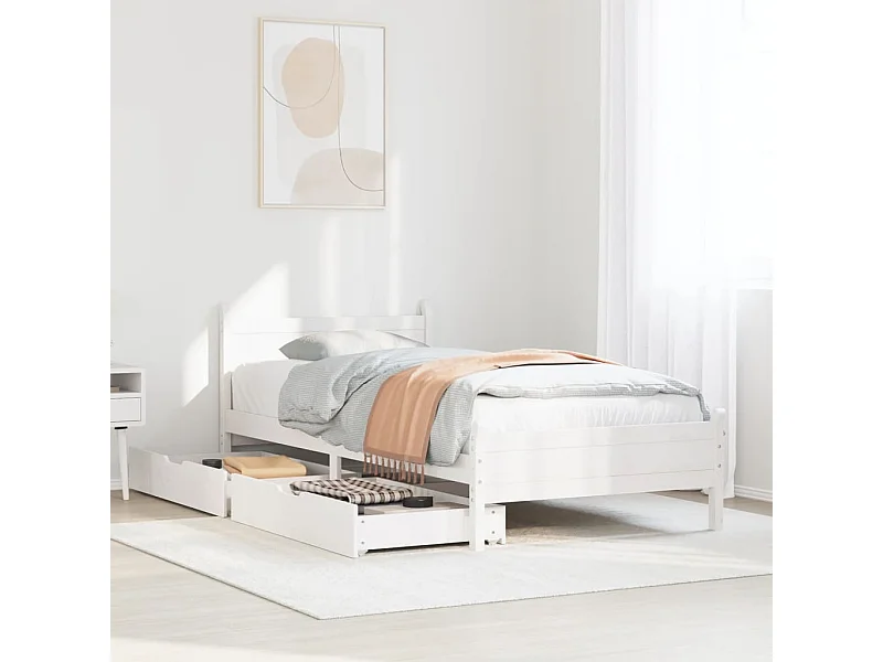 Letto senza Materasso Bianco 90x190 cm in Legno Massello Pino