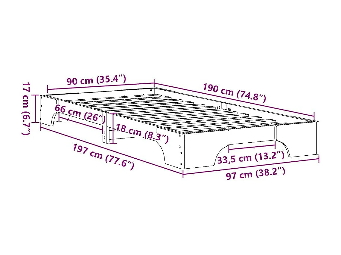 Cadre de lit Naturel 90 x 190 cm Pin massif