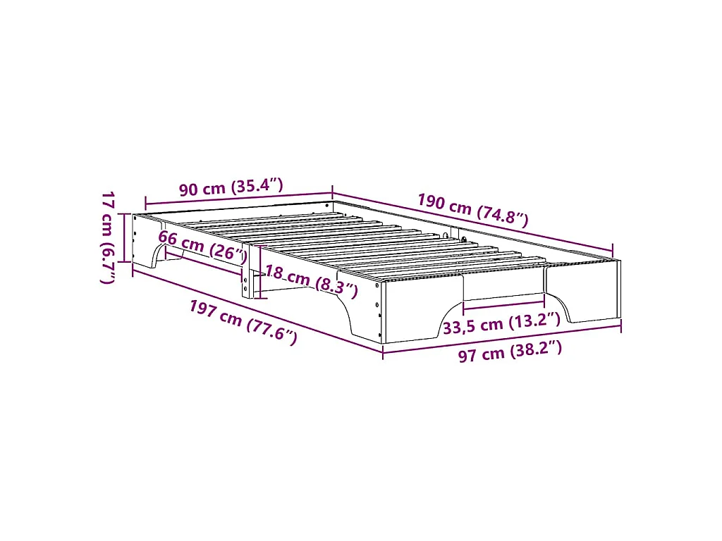 Cadre de lit Naturel 90 x 190 cm Pin massif