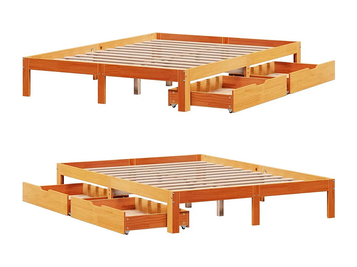 Estrutura cama c/ gavetas 135x190 cm pinho maciço castanho-mel