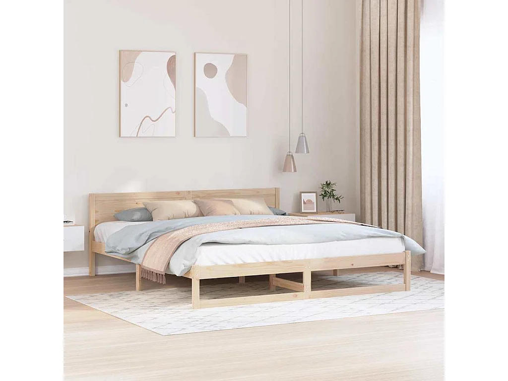 Cadre de lit avec tête de lit Naturel 180 x 200 cm Pin massif