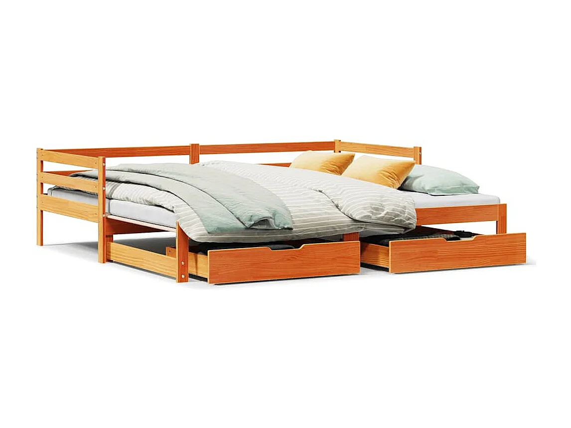 Dormeuse Letto Estraibile e Cassetti Marrone Cera 90x200cm Pino