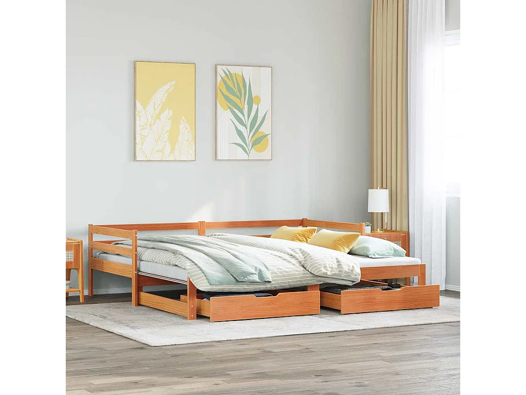 Dormeuse Letto Estraibile e Cassetti Marrone Cera 90x200cm Pino